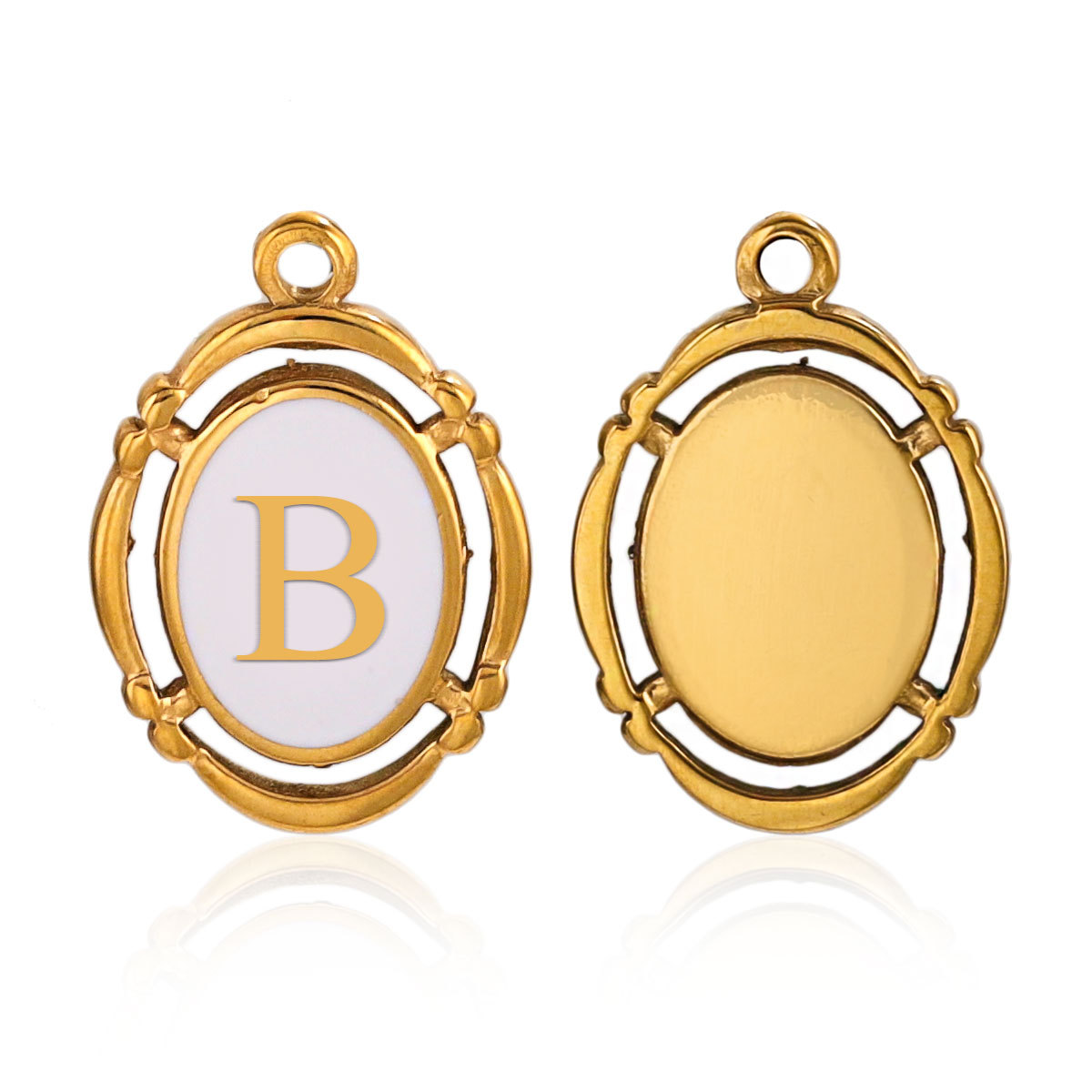 Gold color / 1 Piece Fashionable Retro Style Oval Letter B Shape Stainless Steel  Gold Color Women's Pendant Picture2